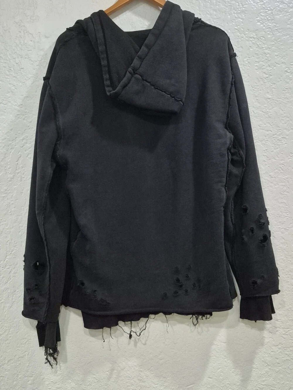 True Religion Distressed Half-Zip Hoodie Sweater Black Medium